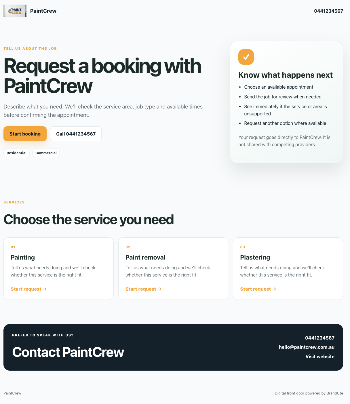 PaintCrew customer-facing BrandUte Front Door